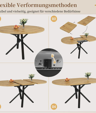 Uitschuifbare Ronde Eettafel met Marmerlook - 100-140cm - X-vormig Metaalframe