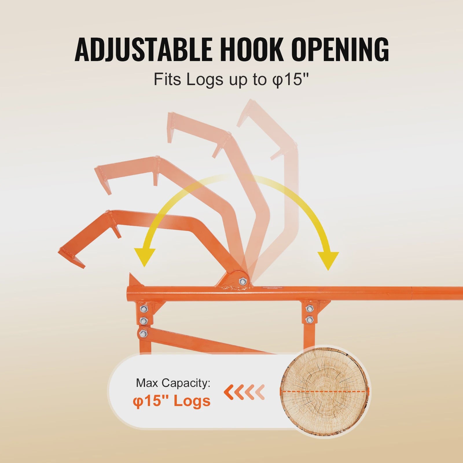 Robuuste Houtklover met Verstelbare Cant Hook - 46.5" Handvat, voor Stammen tot 15" Diameter