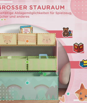 Roze Kinder Kledingkast met 6 Stoffen Opbergdozen - Schattige Motieven