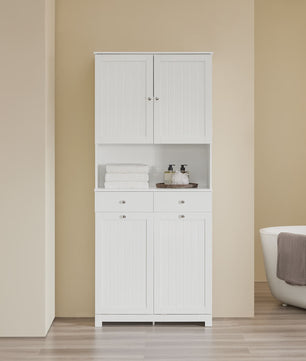 SoBuy BZR215-W Hoge Badkamerkast met 2 Wasmanden, 2 Lades & Open Vak - 78x38x181cm