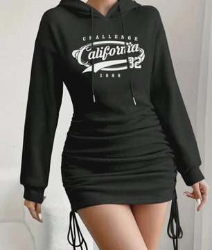 Casual Hoodie Jurk met California Print en Ruches