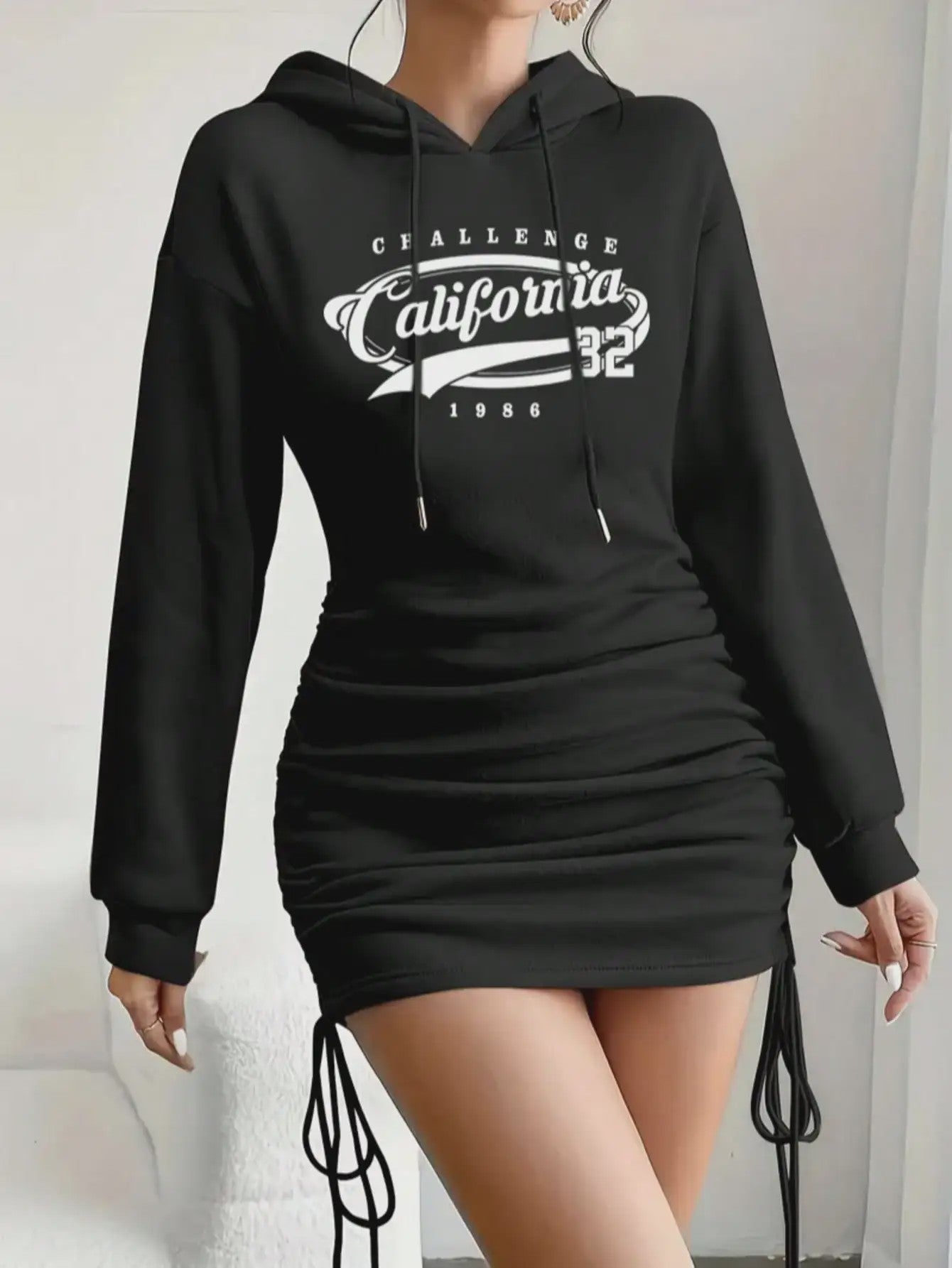 Casual Hoodie Jurk met California Print en Ruches