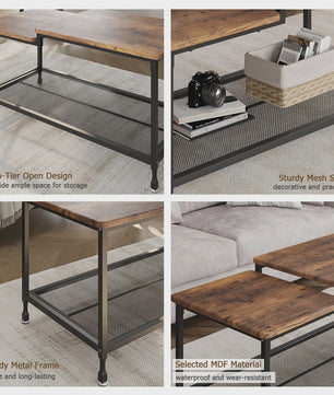 Industriële Salontafel met 2 Lagen - Rustiek Bruin, Vintage Hout & Stevig Metaal - Eenvoudig te Monteren