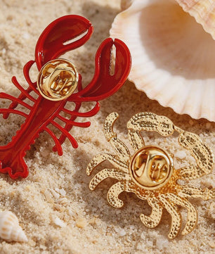 Set Rode Kreeft & Krab Broches - Zomer Accessoires voor Dames
