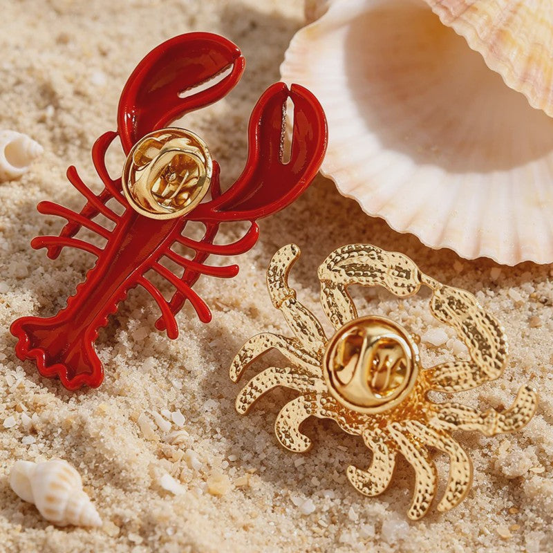 Set Rode Kreeft & Krab Broches - Zomer Accessoires voor Dames