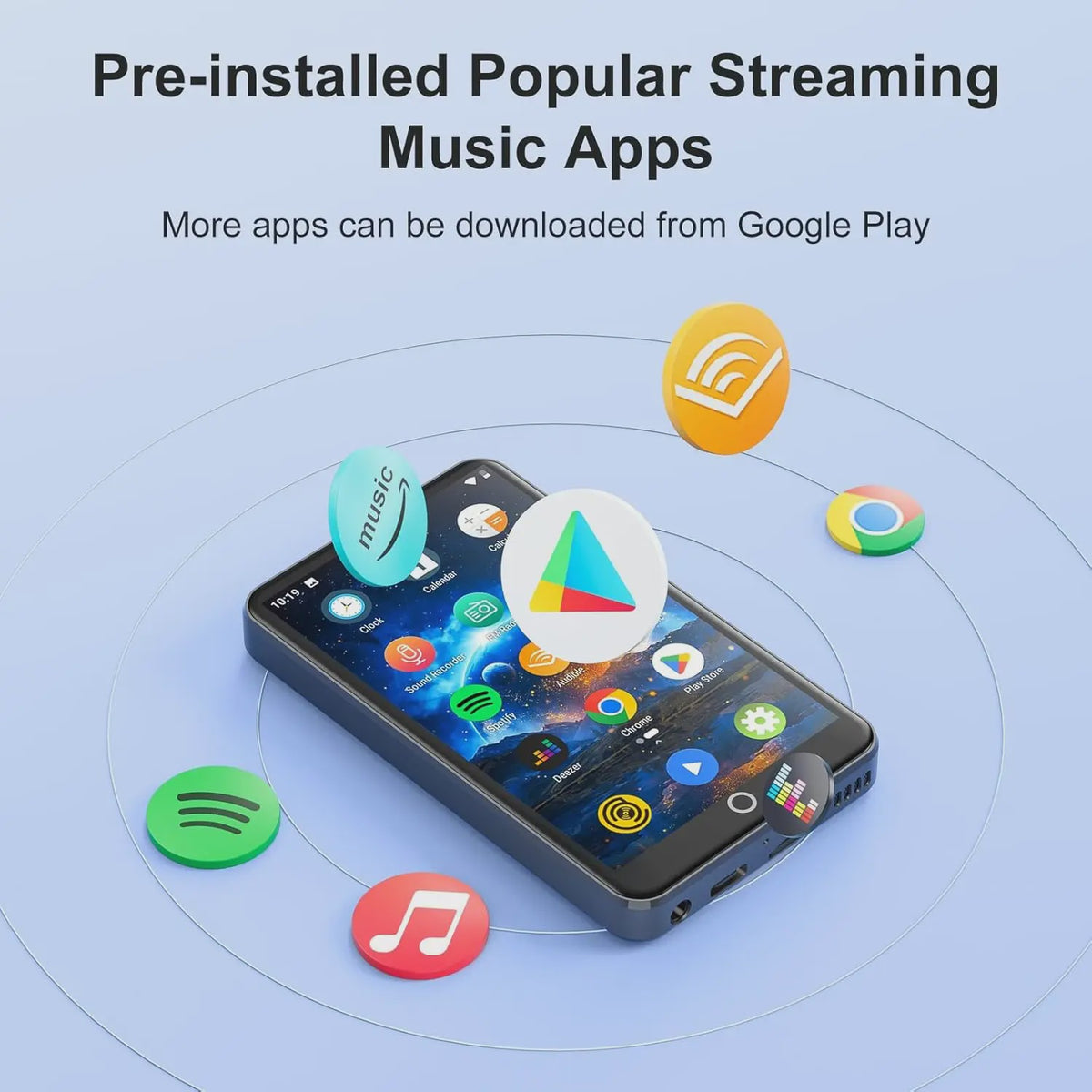MP3 Speler met Bluetooth & WiFi: 4" Touchscreen, Android 9.0, 8-Core Processor