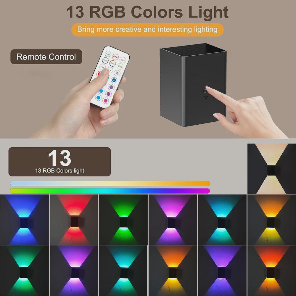 2x Draadloze LED Wandlamp RGB - Oplaadbaar, Dimbaar & Slim - Up/Down Light