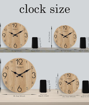 Moderne Houten Wandklok met Houtnerf Textuur - Stille Werking & Batterijgevoed - 10-16 Inch