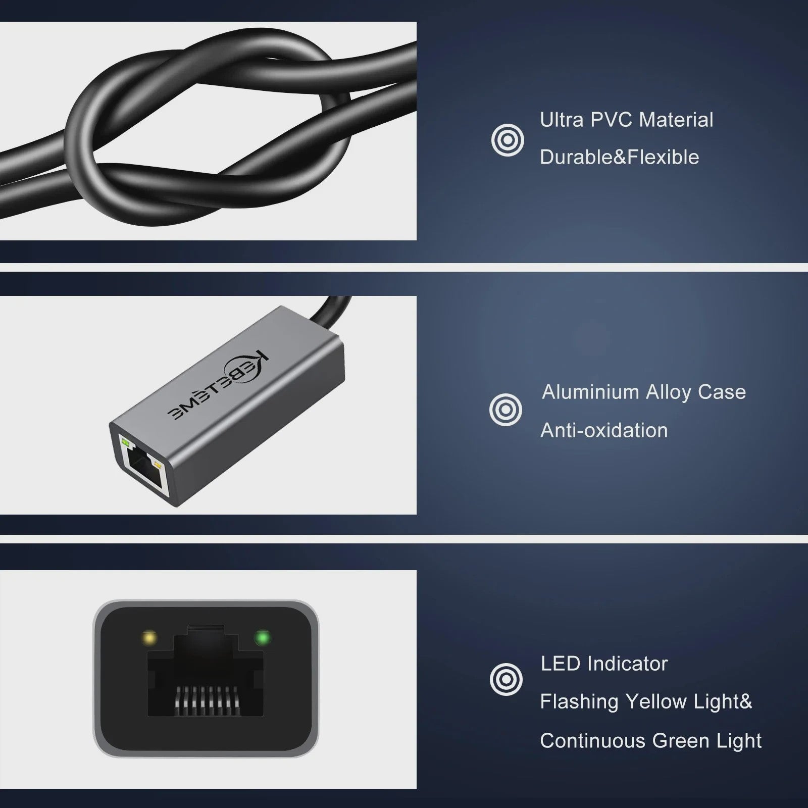 Snelle 1000Mbps USB 3.0 Ethernet Adapter - RJ45 LAN voor PC, MacBook & meer