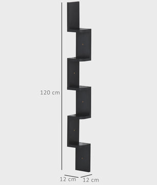 HOMCOM Hoekwandrek Zwart Houten Zigzag - 5 Niveaus