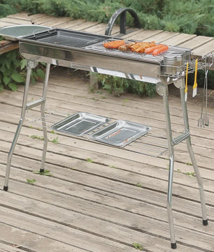 Grote RVS Houtskool BBQ Grill - Draagbaar, Opvouwbaar & Eenvoudig te Installeren