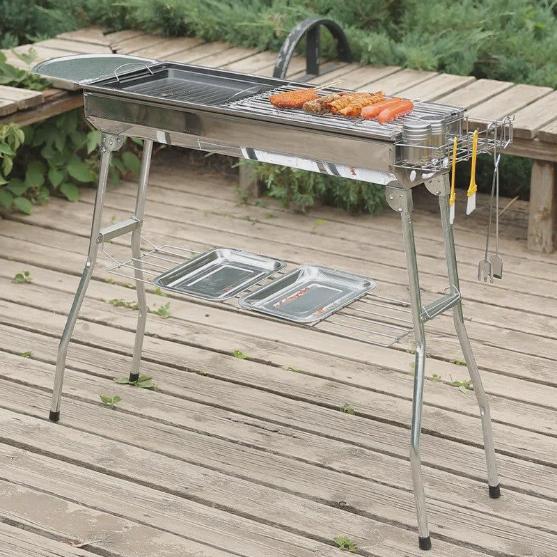 Grote RVS Houtskool BBQ Grill - Draagbaar, Opvouwbaar & Eenvoudig te Installeren