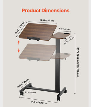Mobiele Bedtafel met Zwenkwielen - In Hoogte & Hoek Verstelbaar Laptop Bureau