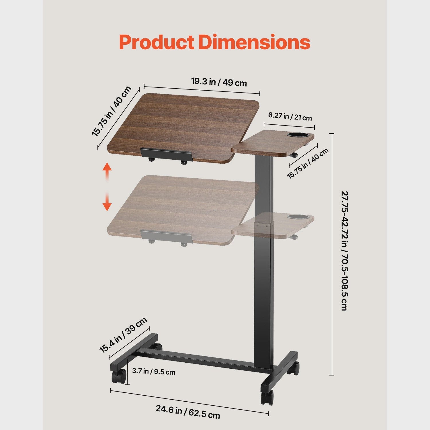 Mobiele Bedtafel met Zwenkwielen - In Hoogte & Hoek Verstelbaar Laptop Bureau