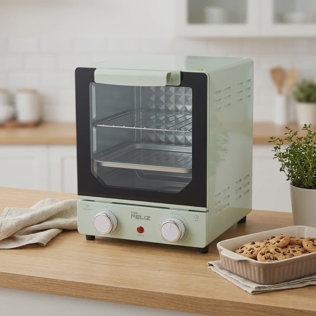 Compacte Verticale Oven 15L met Glazen Deur & Timer - Ideaal voor Kleine Keukens