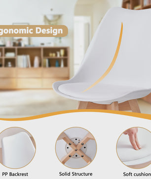 Set van 4 Scandinavische Eetkamerstoelen met Houten Poten en PU Comfortkussen