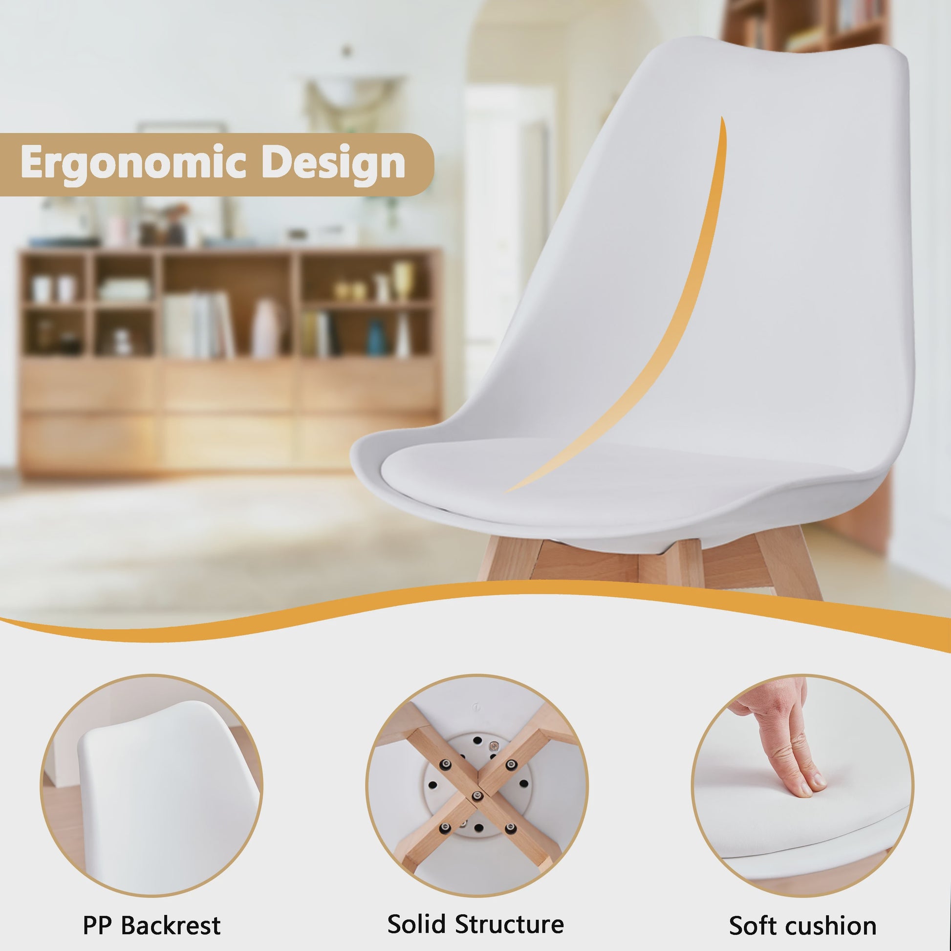 Set van 4 Scandinavische Eetkamerstoelen met Houten Poten en PU Comfortkussen