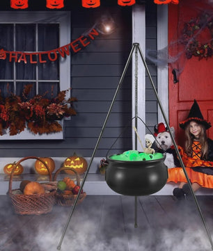 Zwarte Heksenketel met Schedels op Driepoot - Halloween Decoratie