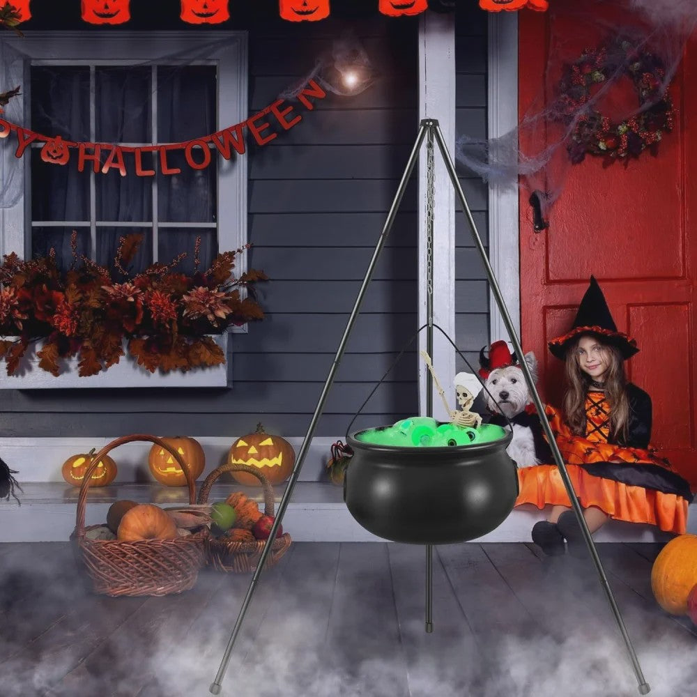 Zwarte Heksenketel met Schedels op Driepoot - Halloween Decoratie