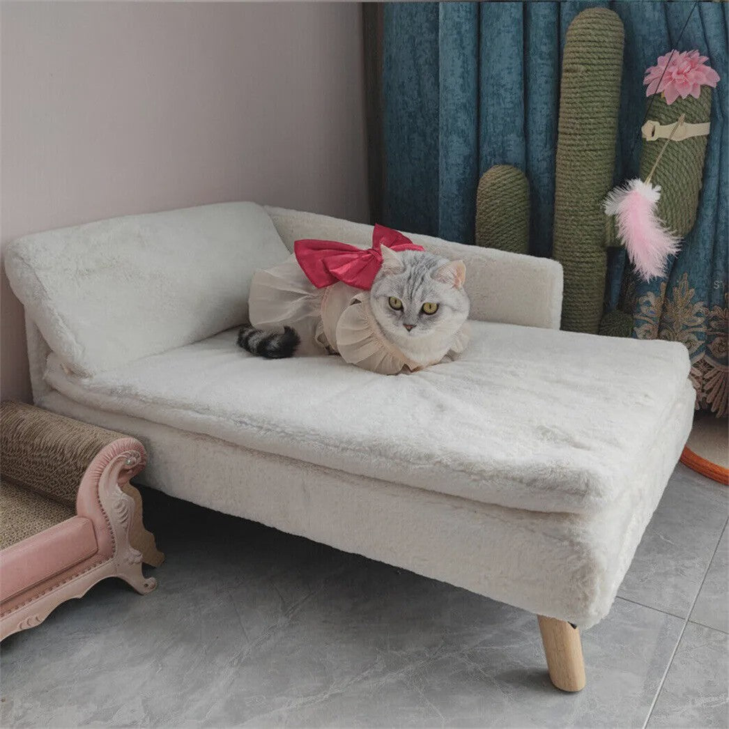 Luxe Verhoogd Hondensofa Bed met Rugleuning & Pluche Kussen - Stijlvolle Lounger voor Kleine/Middelgrote Honden & Katten
