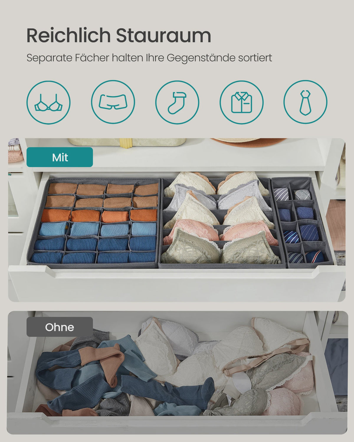 Set van 8 Opvouwbare Lade-Organizers voor Ondergoed, Sokken en Accessoires