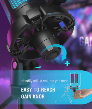 FIFINE Ampligame USB Microfoon voor Gaming & Streaming met Popfilter, Shock Mount & Gain Control