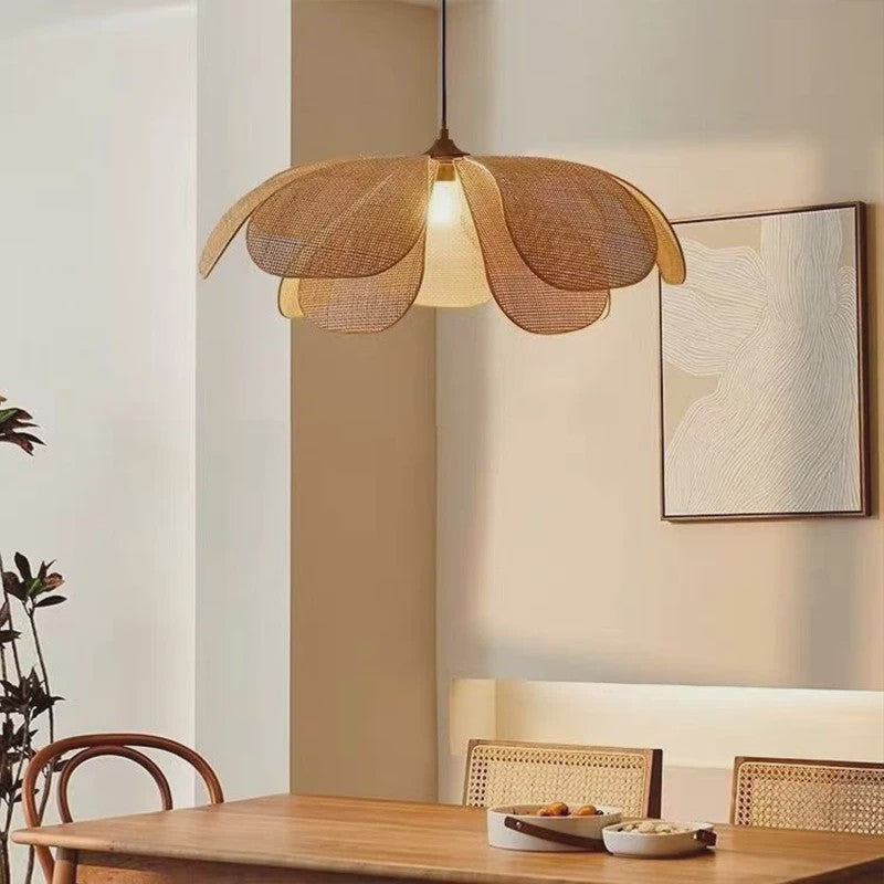 Retro Rotan Bloem Hanglamp - Sfeervolle Verlichting voor Woonkamer, Slaapkamer & Eetkamer