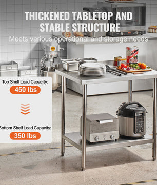 RVS Werktafel 24"x36" - Zwaar Uitvoering, Verstelbare Hoogte voor Keuken & Werkplaats