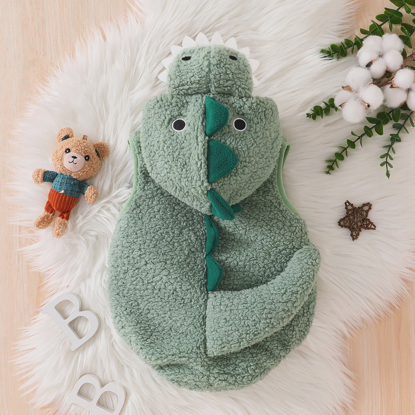 Schattige Baby Dino Overall met Capuchon - Zacht Pluche voor Halloween & Feestjes