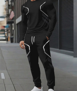 Herenset: Ronde Hals Sweater & Broek met 3D Print - Streetwear Lente/Herfst 2025