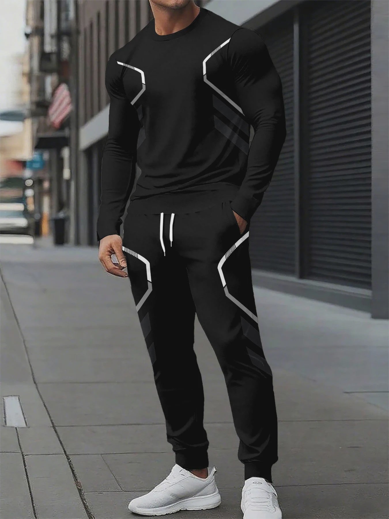 Herenset: Ronde Hals Sweater & Broek met 3D Print - Streetwear Lente/Herfst 2025