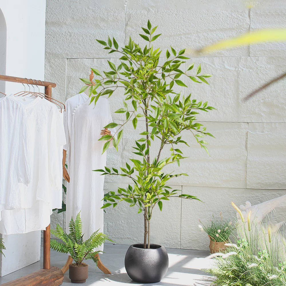 Kunstplant Nandina met Bamboe Bladeren - 75-140cm Hoog