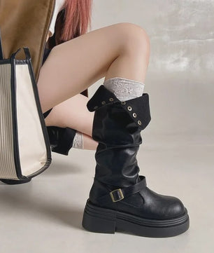 Stoere Punk Hoge Laarzen met Plateauzool en Gesp - Dames