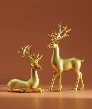 Set van 2 Kerst Herten Decoratie Beeldjes - Rustiek Tafeldecoratie