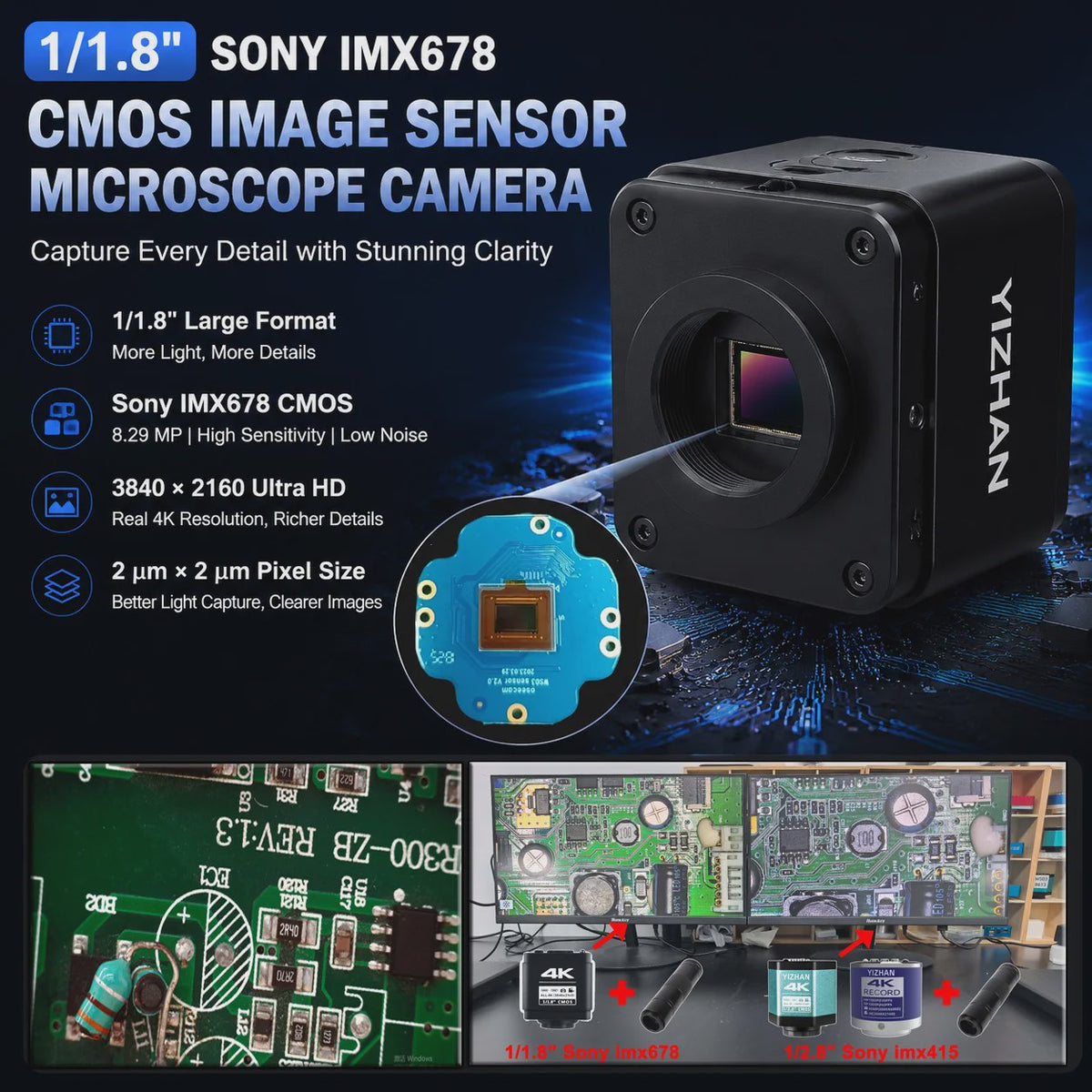 4K UHD Industriële Digitale Microscoop Camera met HDMI & USB voor Soldeerwerk