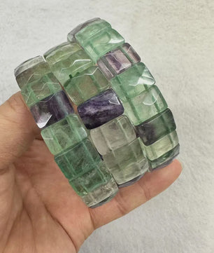 Natuurlijke Edelsteen Armband - Fluoriet & Citrien Vierkante Kralen
