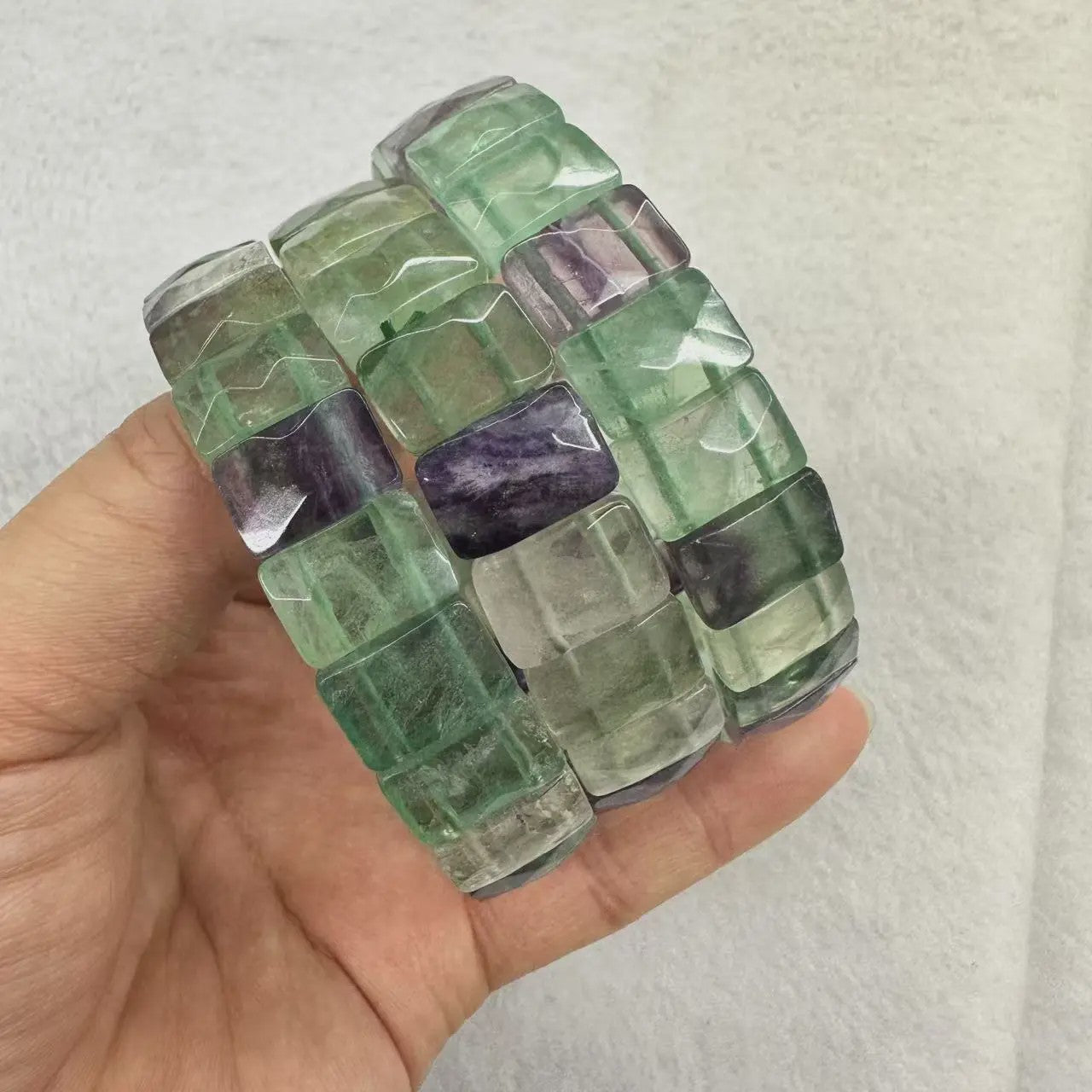 Natuurlijke Edelsteen Armband - Fluoriet & Citrien Vierkante Kralen