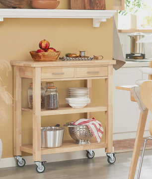 SoBuy Keukentrolley met Wielen en Lades - Rubber Hout - 80x40x90 cm