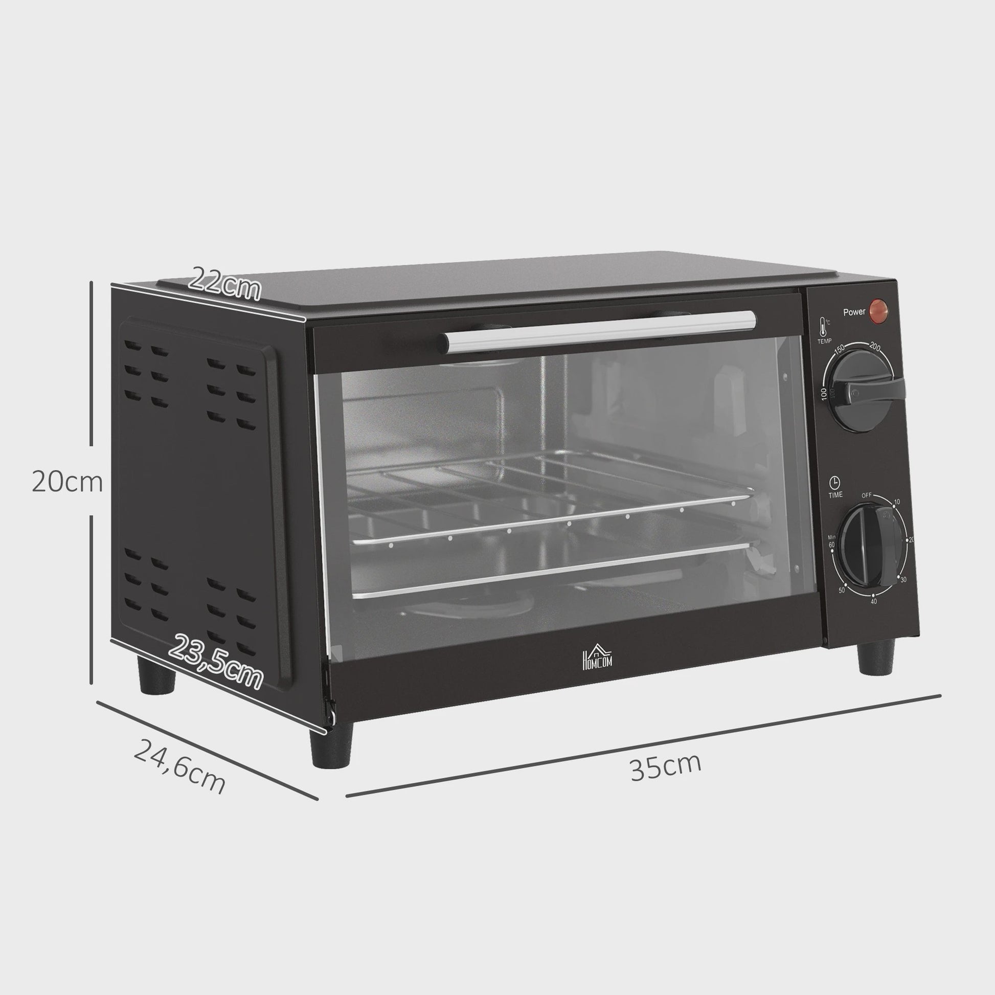 Homcom Mini Elektrische Oven 9L - Compacte Keukenoven met Timer & Temperatuurregeling