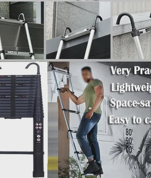 6.2M Telescopische Ladder met Haken - Aluminium, Inklapbaar, 150kg EN131