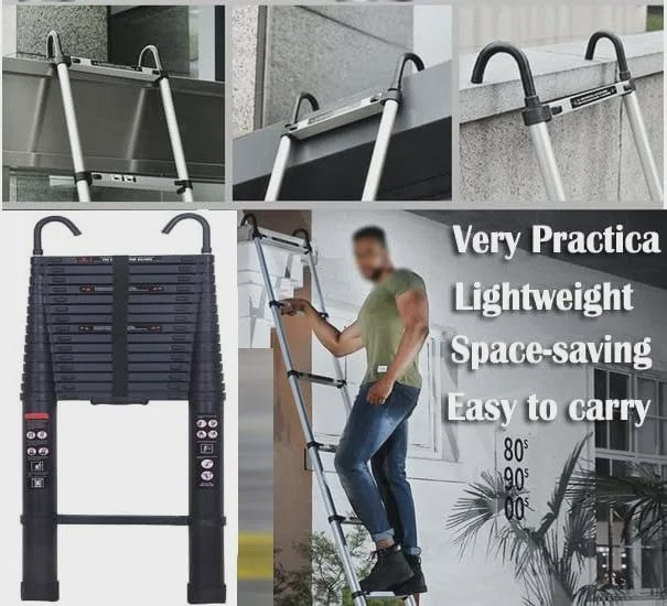 6.2M Telescopische Ladder met Haken - Aluminium, Inklapbaar, 150kg EN131