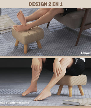 Stijlvolle Voetenbank / Poef met Stoffen Zitting en Houten Poten - Compact en Comfortabel