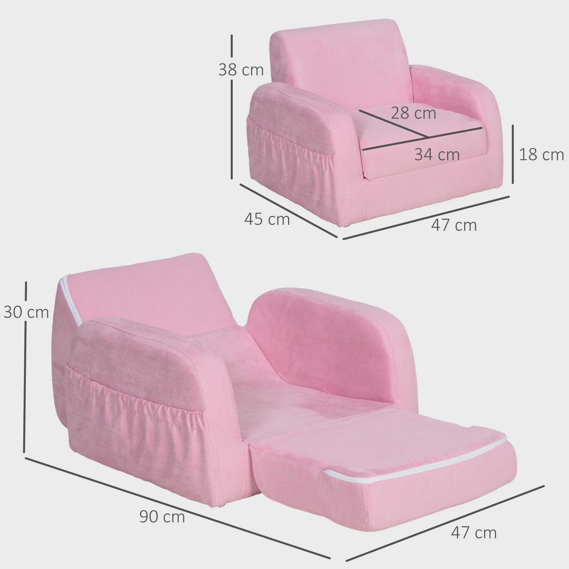 Homcom Kinderfauteuil 2-in-1: Verstelbaar, Inklapbaar en Comfortabel voor Kinderen vanaf 3 Jaar