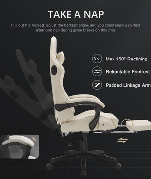 GTPLAYER Ergonomische Gaming Stoel met Voetensteun en Muziek Speakers tot 150kg
