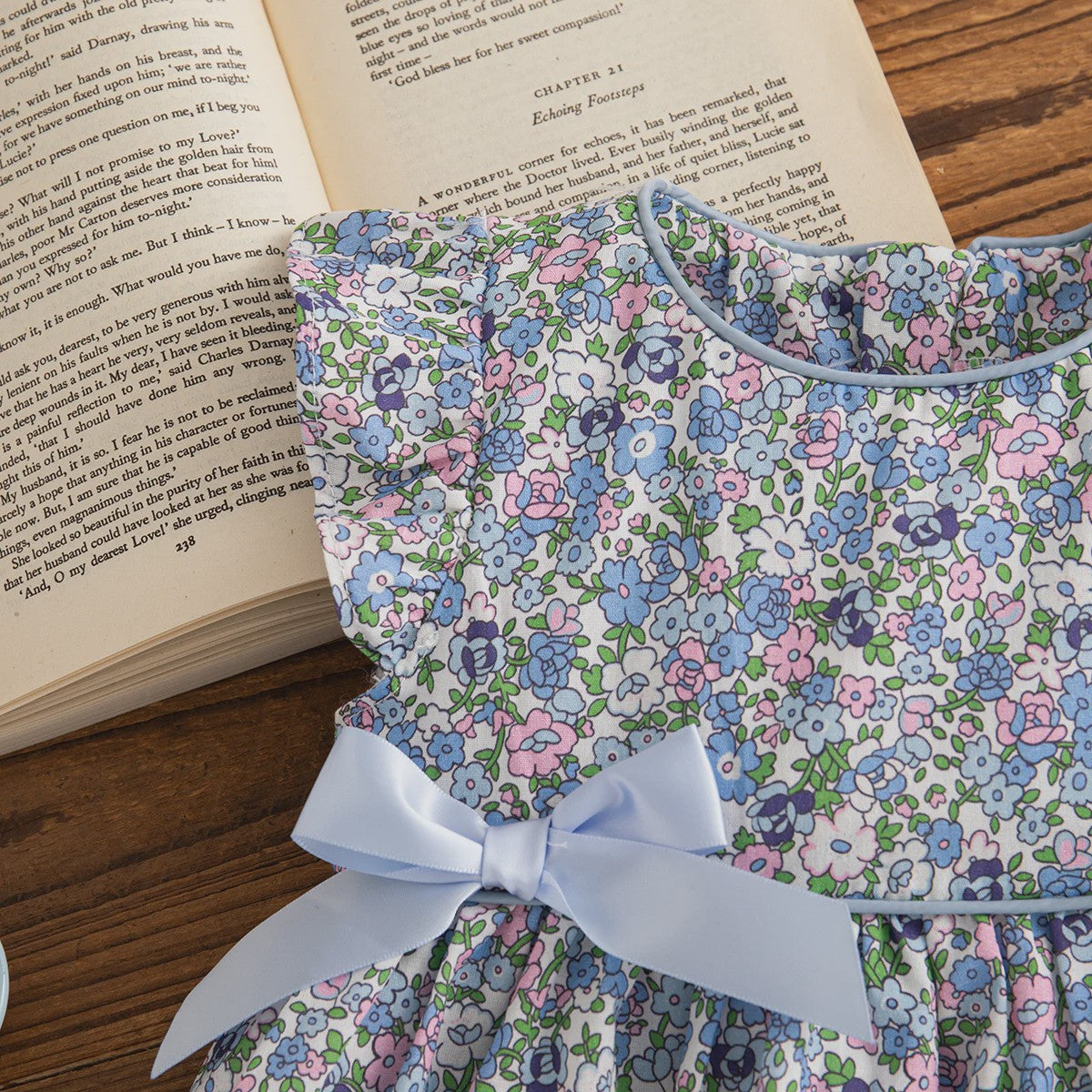 Zomerse Blauwe Bloemen Jurk voor Baby Meisjes - Koreaanse Stijl met Strikjes