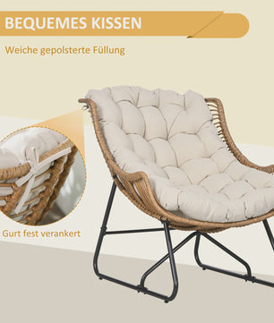 Outsunny Rotan Fauteuil met Dik Zitkussen - Comfortabele Tuinstoel tot 120 kg