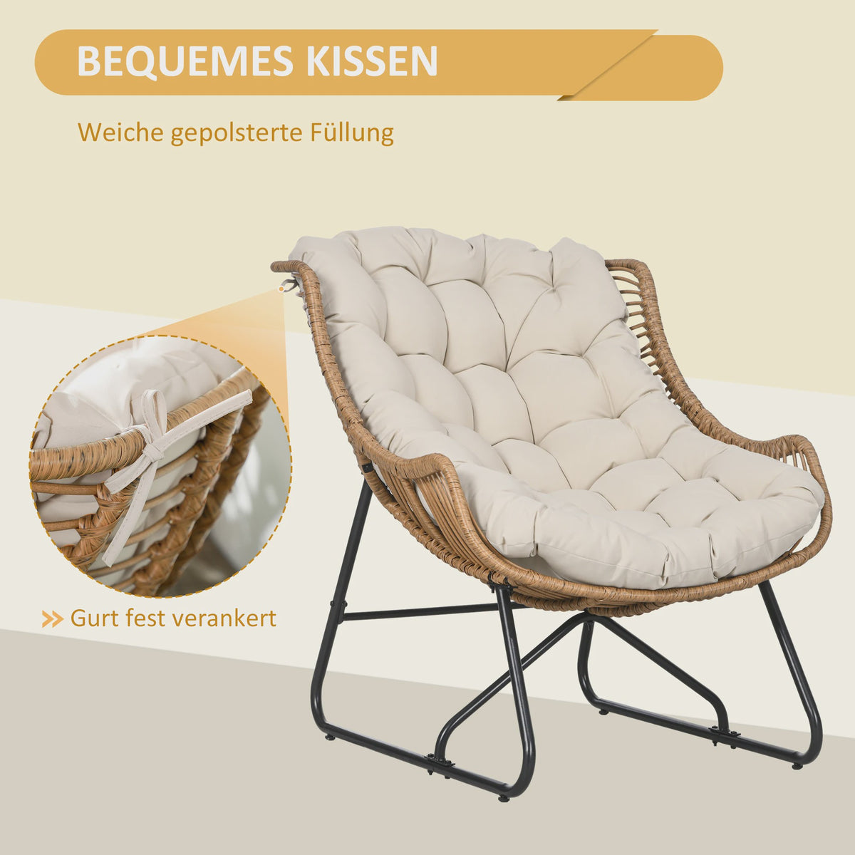 Outsunny Rotan Fauteuil met Dik Zitkussen - Comfortabele Tuinstoel tot 120 kg