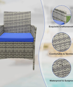 3-Delig Bistro Set: PE Rotan Terrasmeubilair met 2 Stoelen, Salontafel en Kussens voor Balkon en Tuin
