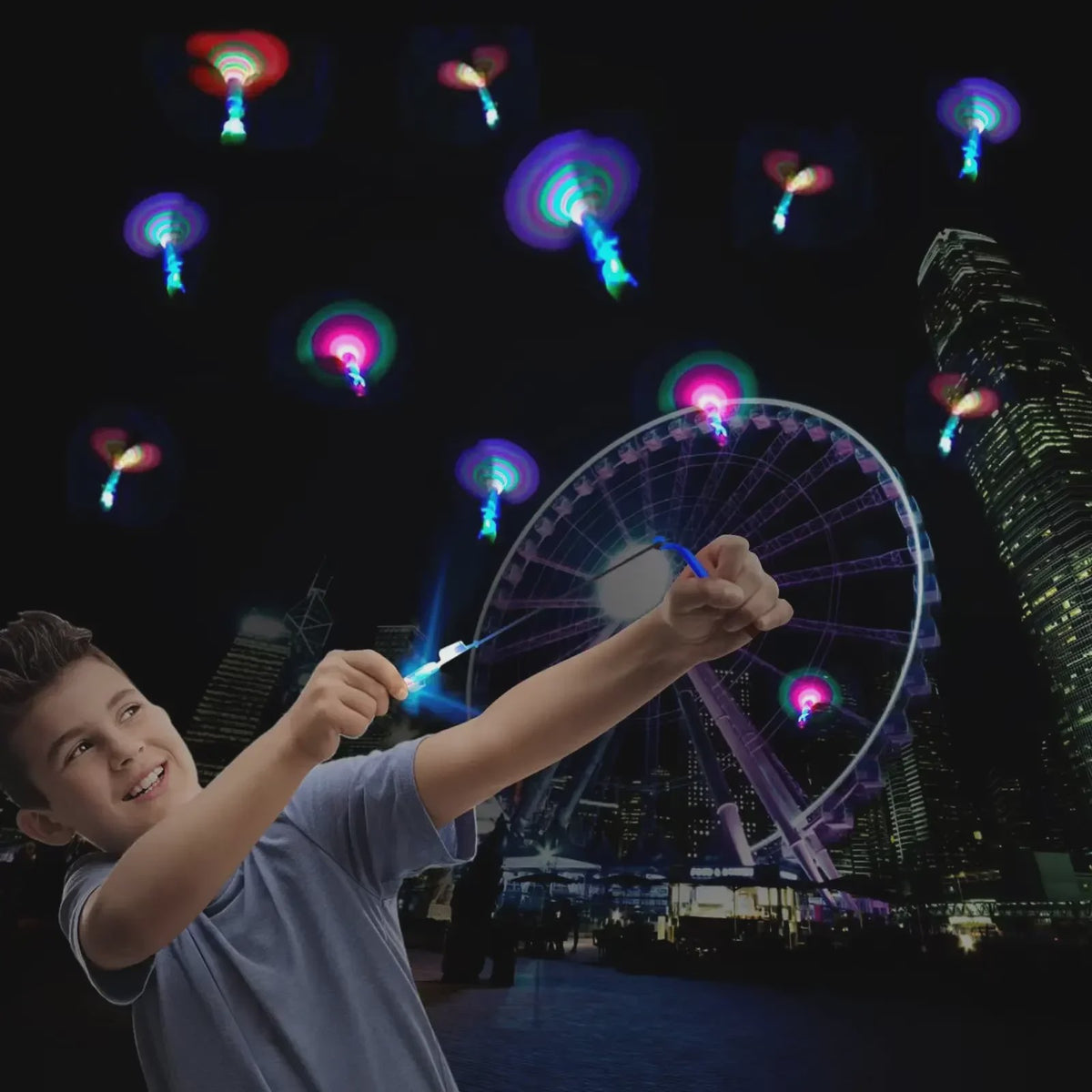 Vliegende Raket Speelgoed met LED Licht - Sling Rocket Helikopter voor Buitenplezier