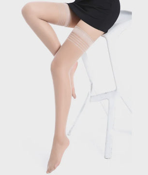 Sexy Women Striped Top Thigh-High Stockings Sheer Elastic Band Stay-Up Hosiery Elegant Daily/Party Wear for Ladies